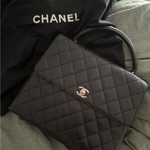 Chanel Black Silver CC Caviar Kelly Top Handle Bag